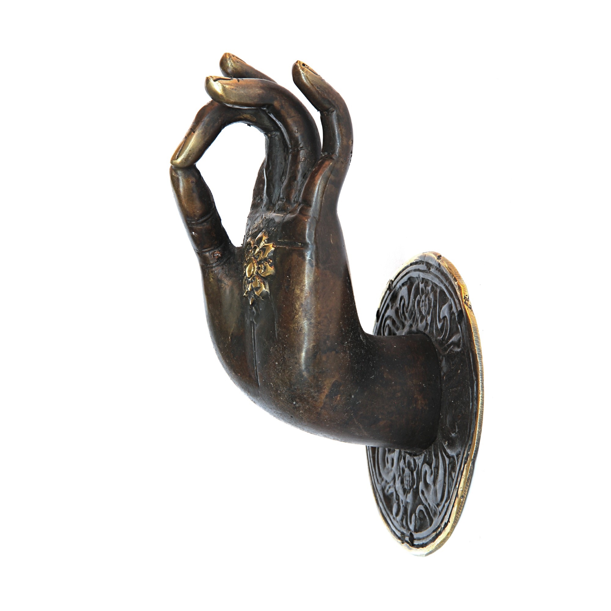 Hand 'Mudra' links, aus Messing, H 18 cm, B 11 cm, L 11 cm von fischer's lagerhaus