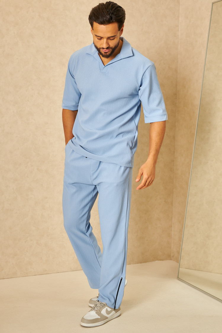 Ensemble t-shirt + jogging côtelé bleu