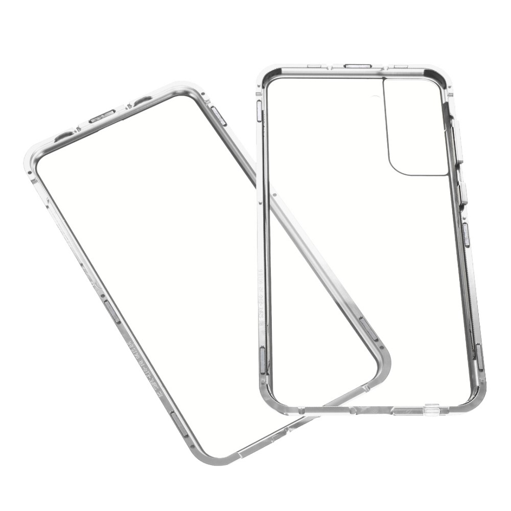 Samsung Galaxy S21 FE 5G Magnetische Alu Schutzhülle mit Panzer Glas Backcover   Displayschutz (Magnet-Technologie) - Silber