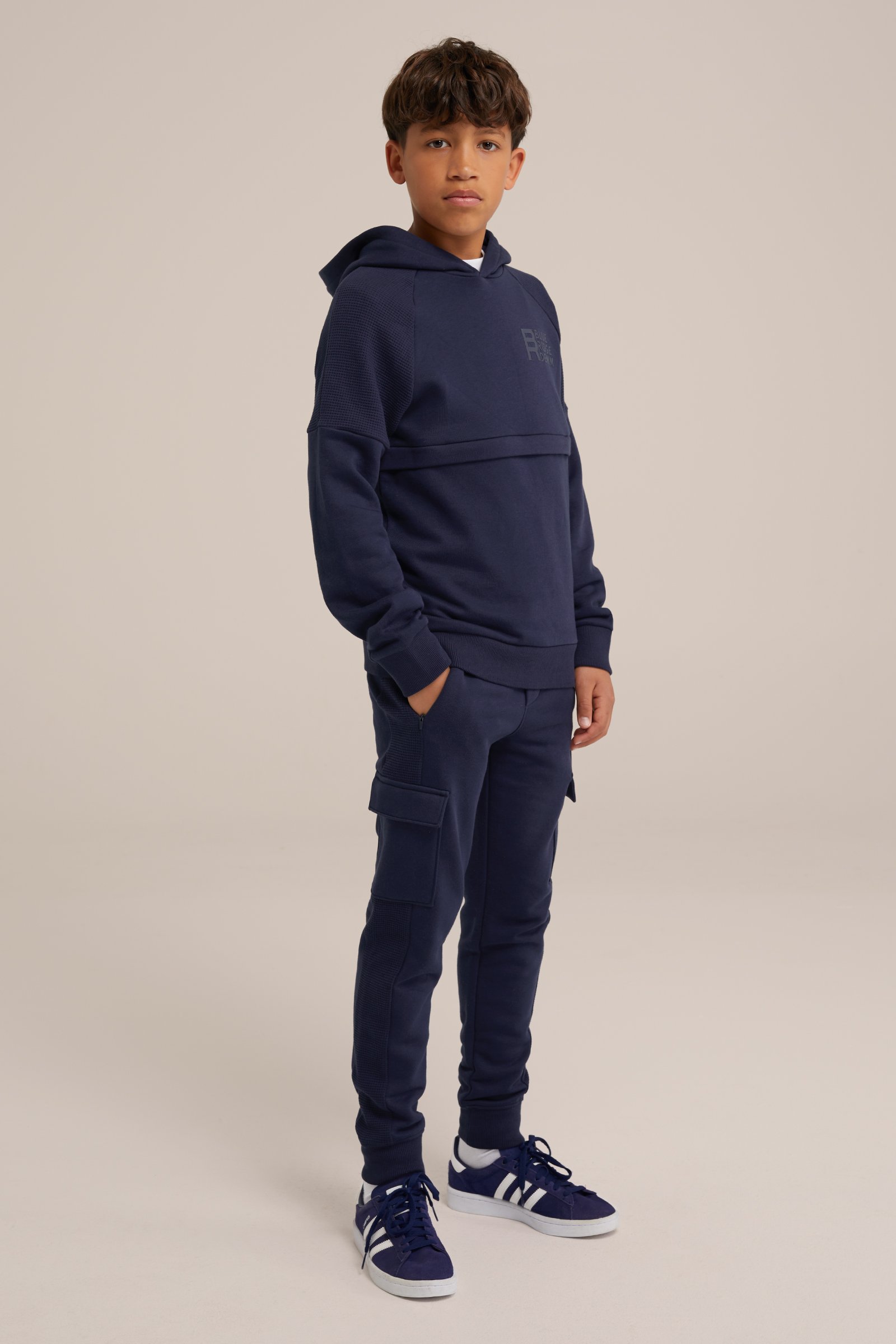 Jongens joggingbroek met cargozakken en structuur Blue Ridge Marineblauw