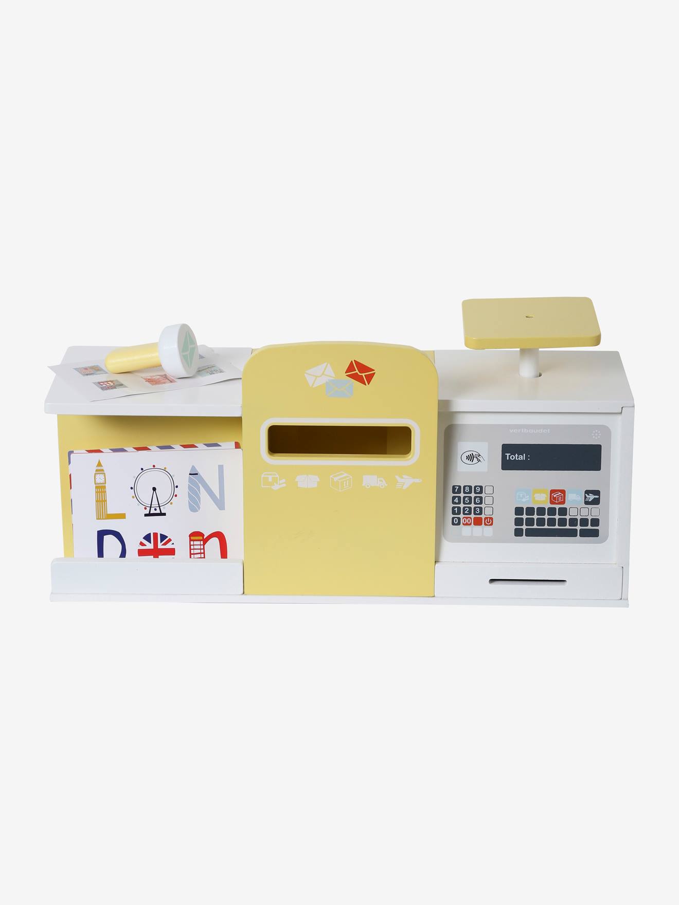 Correios em madeira certificada FSC®, branco claro, liso com detalhes decorativos.