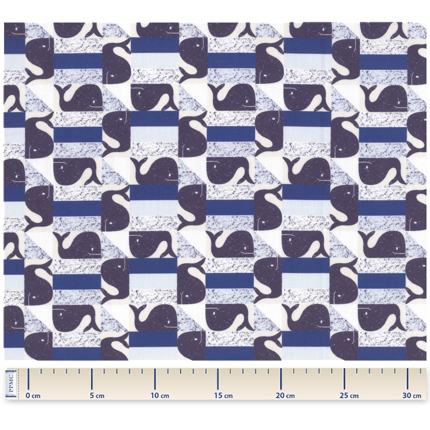 Tissu Coton Au Mètre Baleino Bleu
