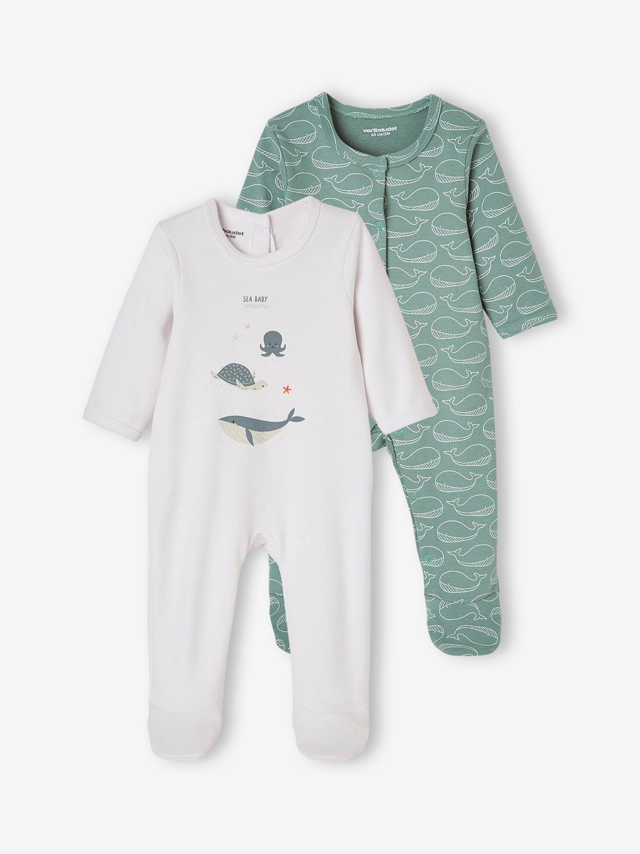Conjunto com 2 macacões de algodão para bebê menino, azul médio, bicolor/multicolorido.