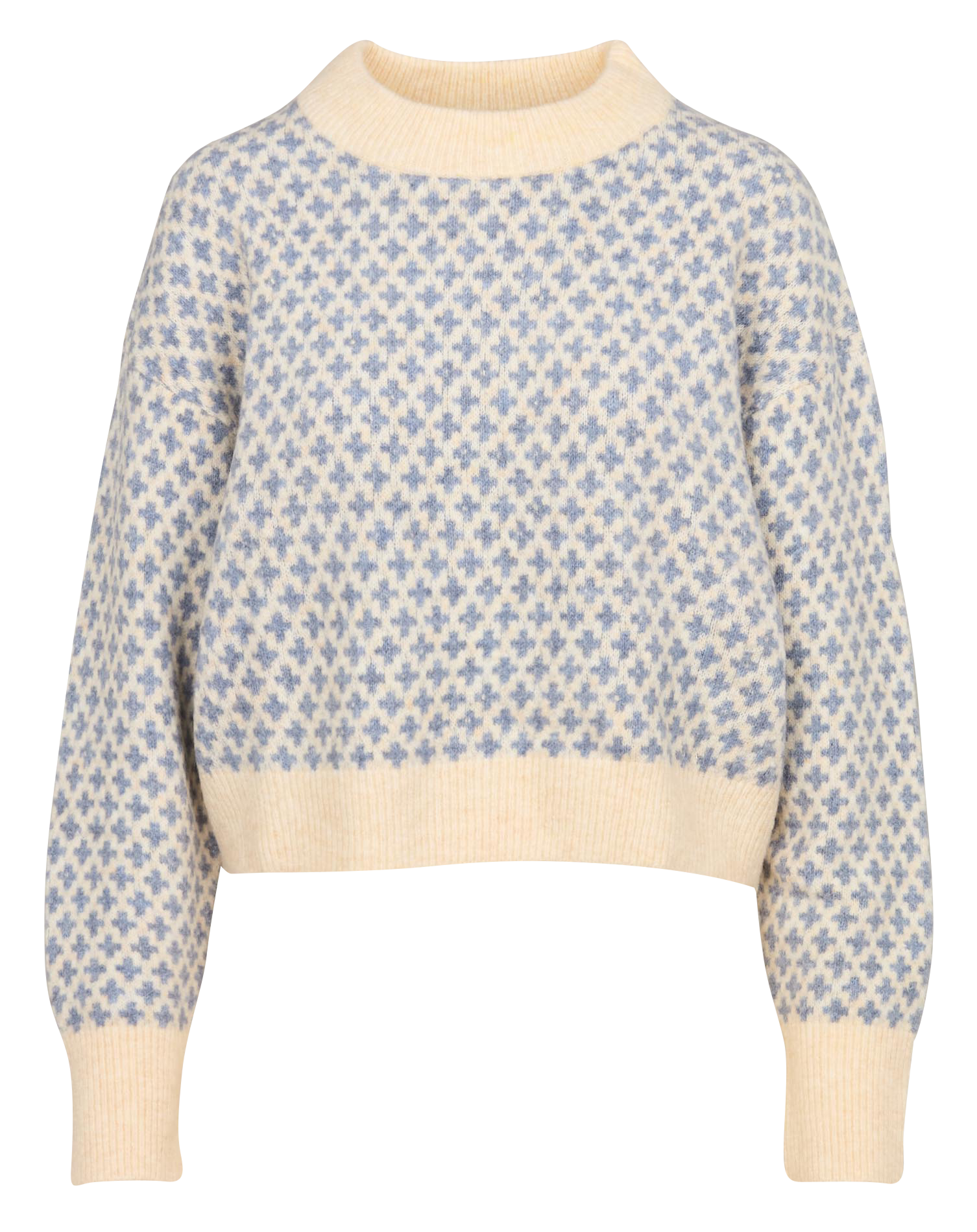 ALICE - Pull ample col rond jacquard en maille mélangée | Beige