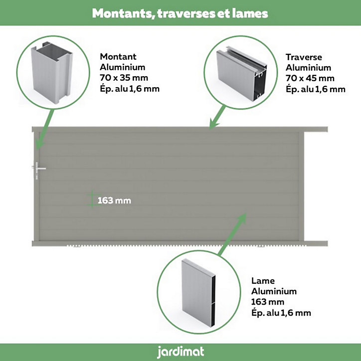 Portail Jardimat coulissant aluminium Alpes gris quartz - 300 x h.160 cm