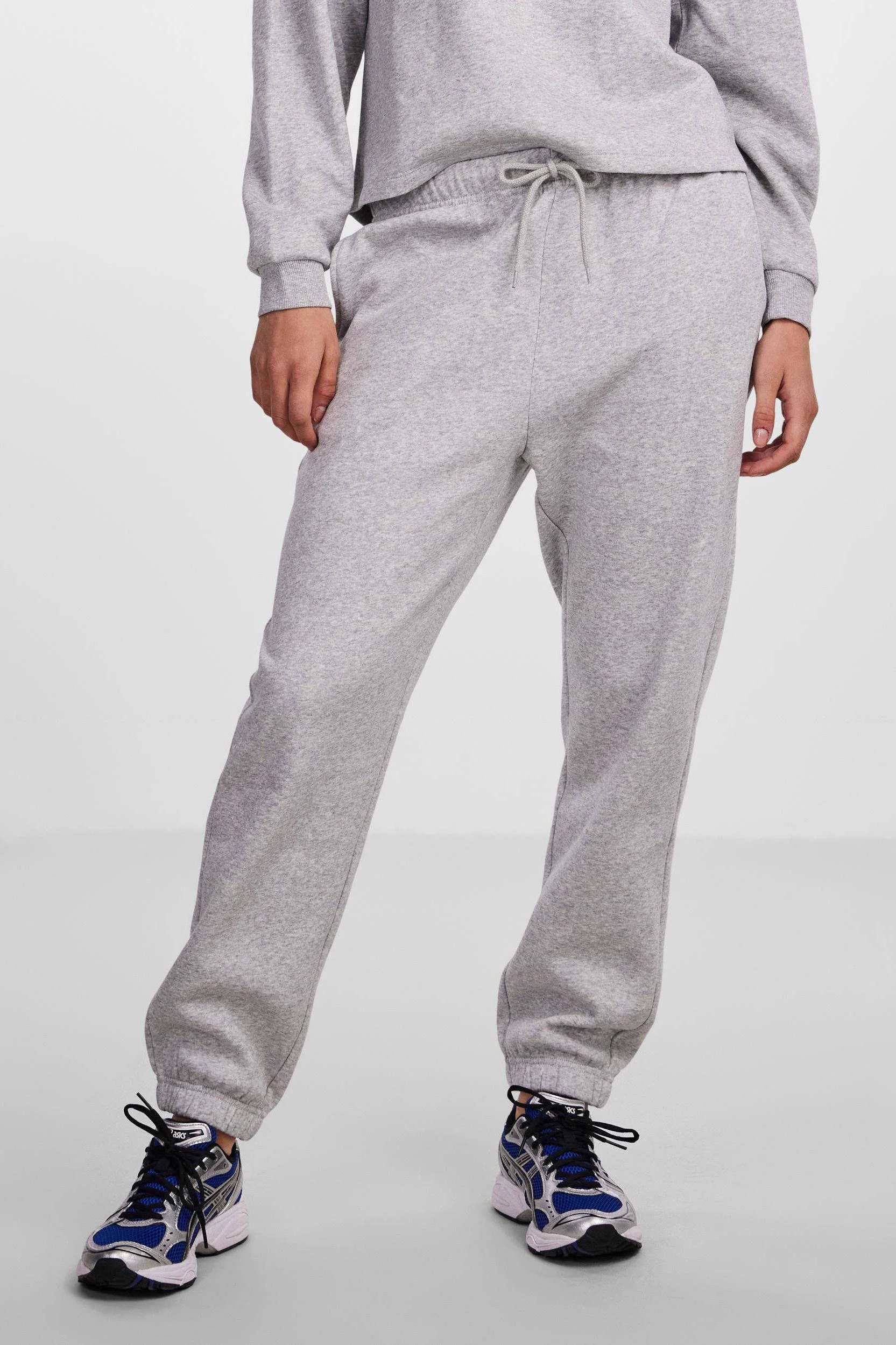 PIECES high waist regular fit sweatpants Chilli grijs melange