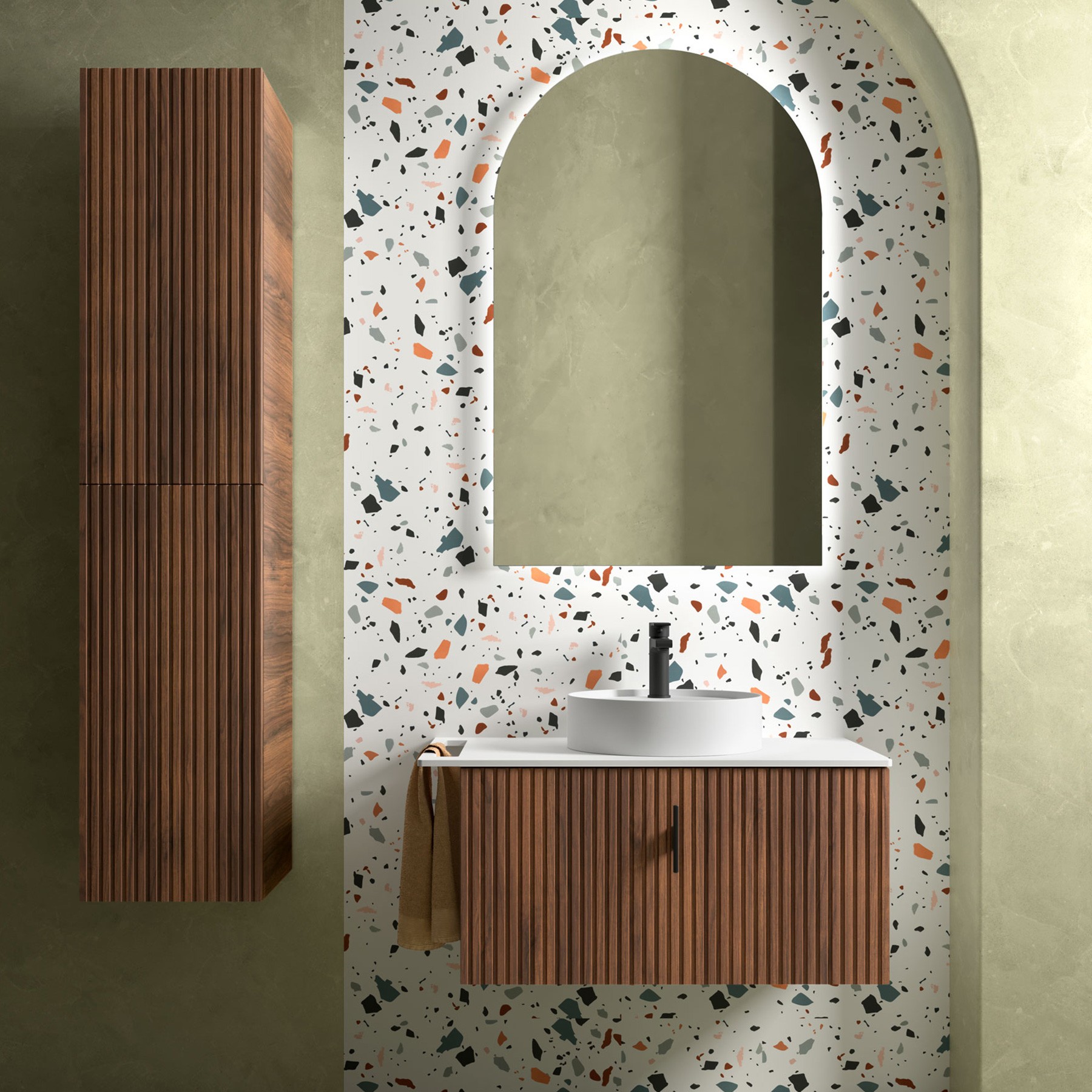 Muebles Raya onderkast ribbelfront 90cm met 1 softclose lade en binnenlade walnoot