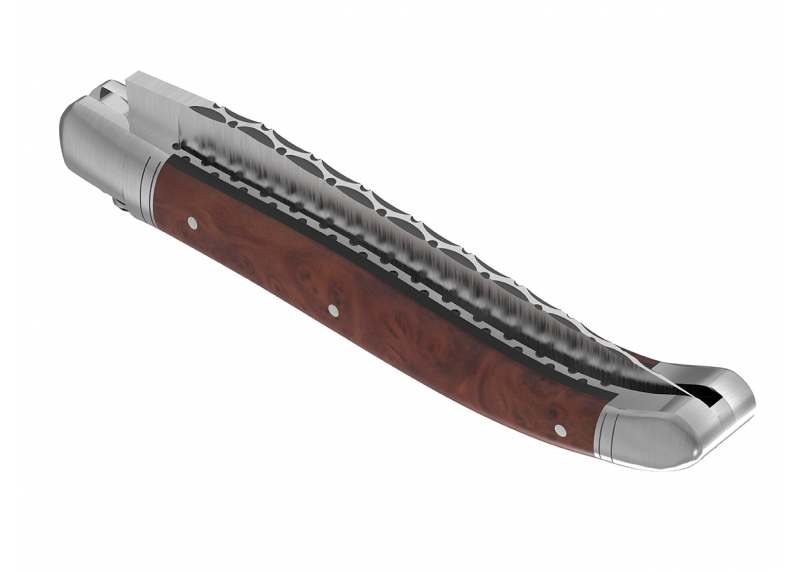 Couteau Laguiole prestige avec un manche en racine de bruyère et mitres en acier inoxydable