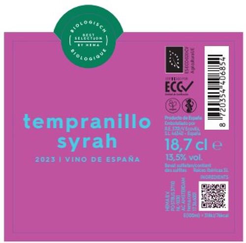 vin de table tempranillo syrah 0,187L