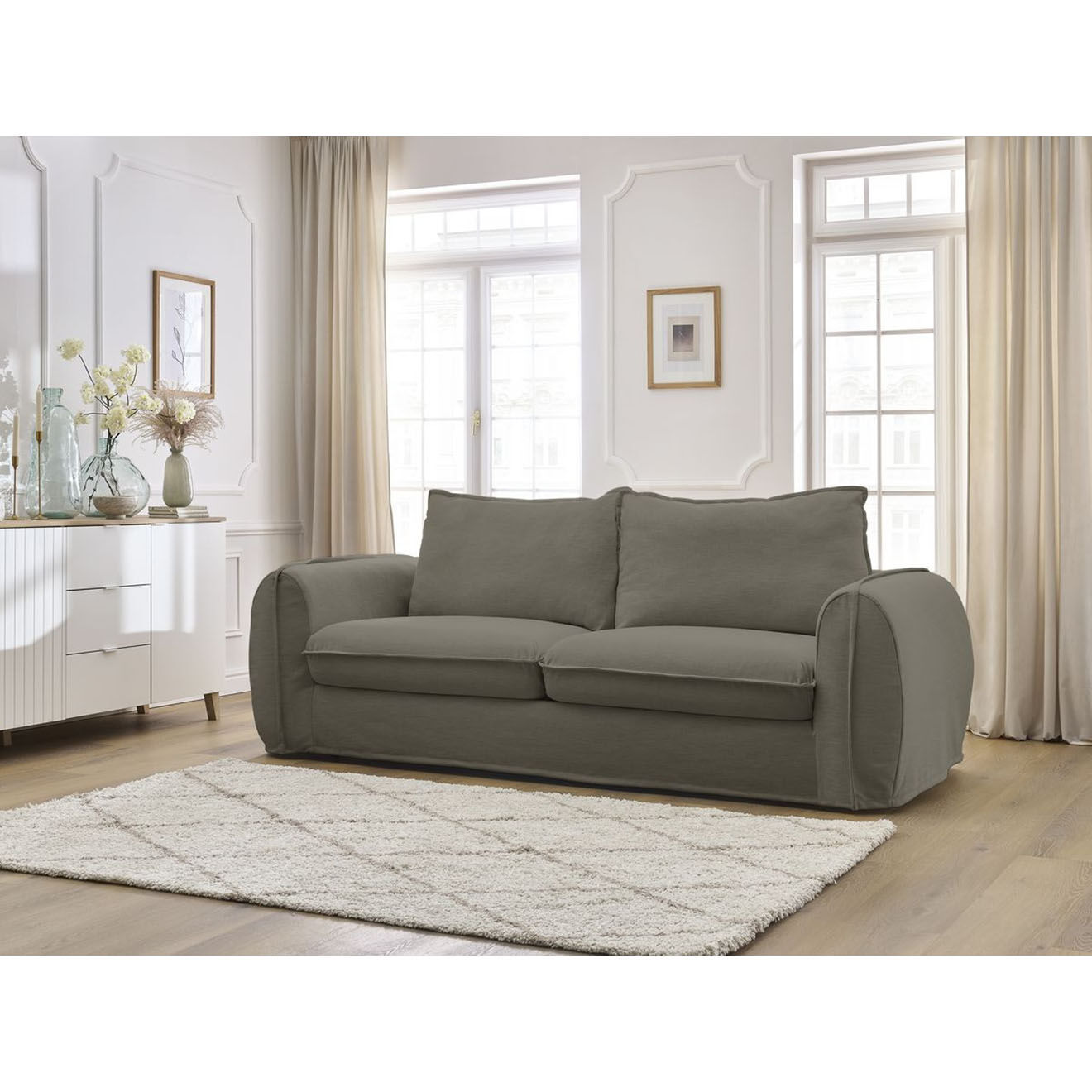 Bobochic Canapé droit convertible express 3 places Archimède 160 taupe - 236x106x93 cm