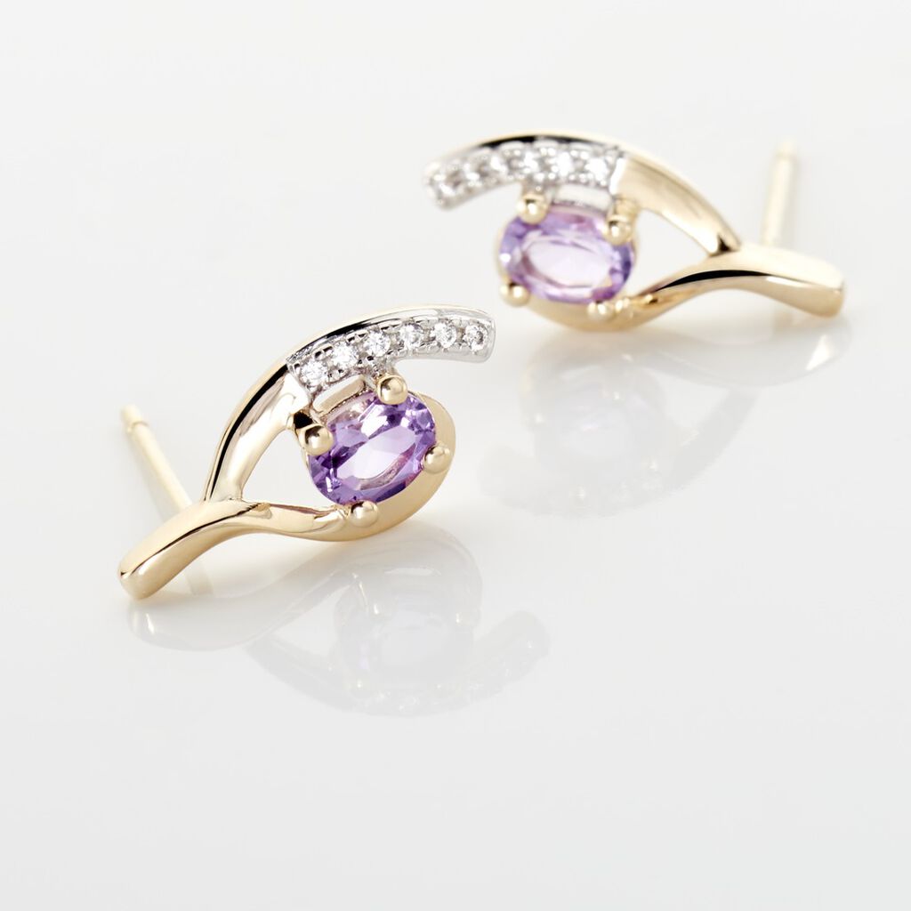Boucles D'oreilles Sagesse Or Jaune Amethyste Oxyde