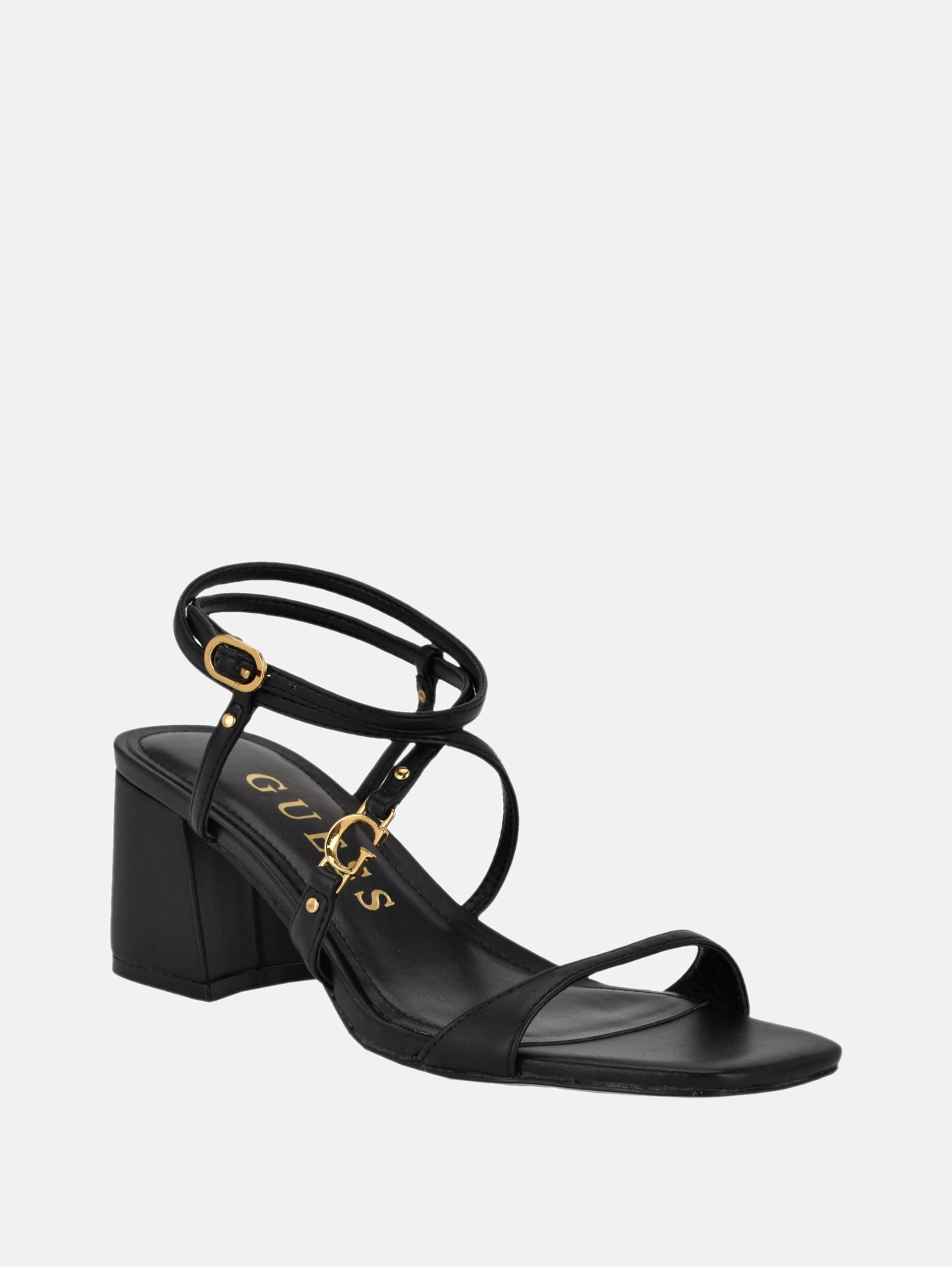 Galeon Sapatos de Salto Bloco Metálicos com Tiras