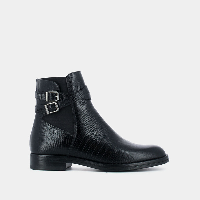 Bottines à boucles fines  en reptile noir