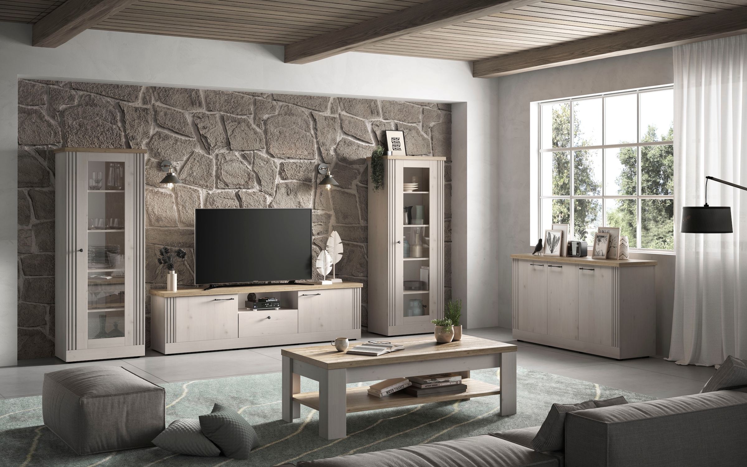 Home affaire Vitrine »Country Höhe 192 cm, Hochschrank mit 1 Tür, Anrichte, Standvitrine« im Landhausstil, viel Strauraum, mit Metallgriff, MDF Rahmen