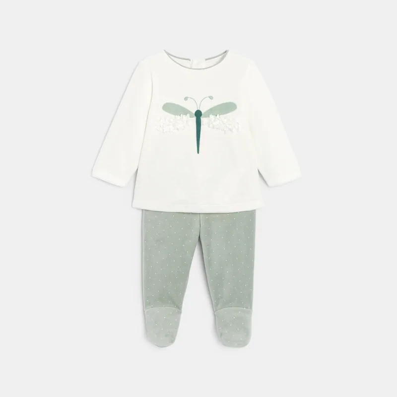 Pyjama velours libellule vert bébé fille Vert