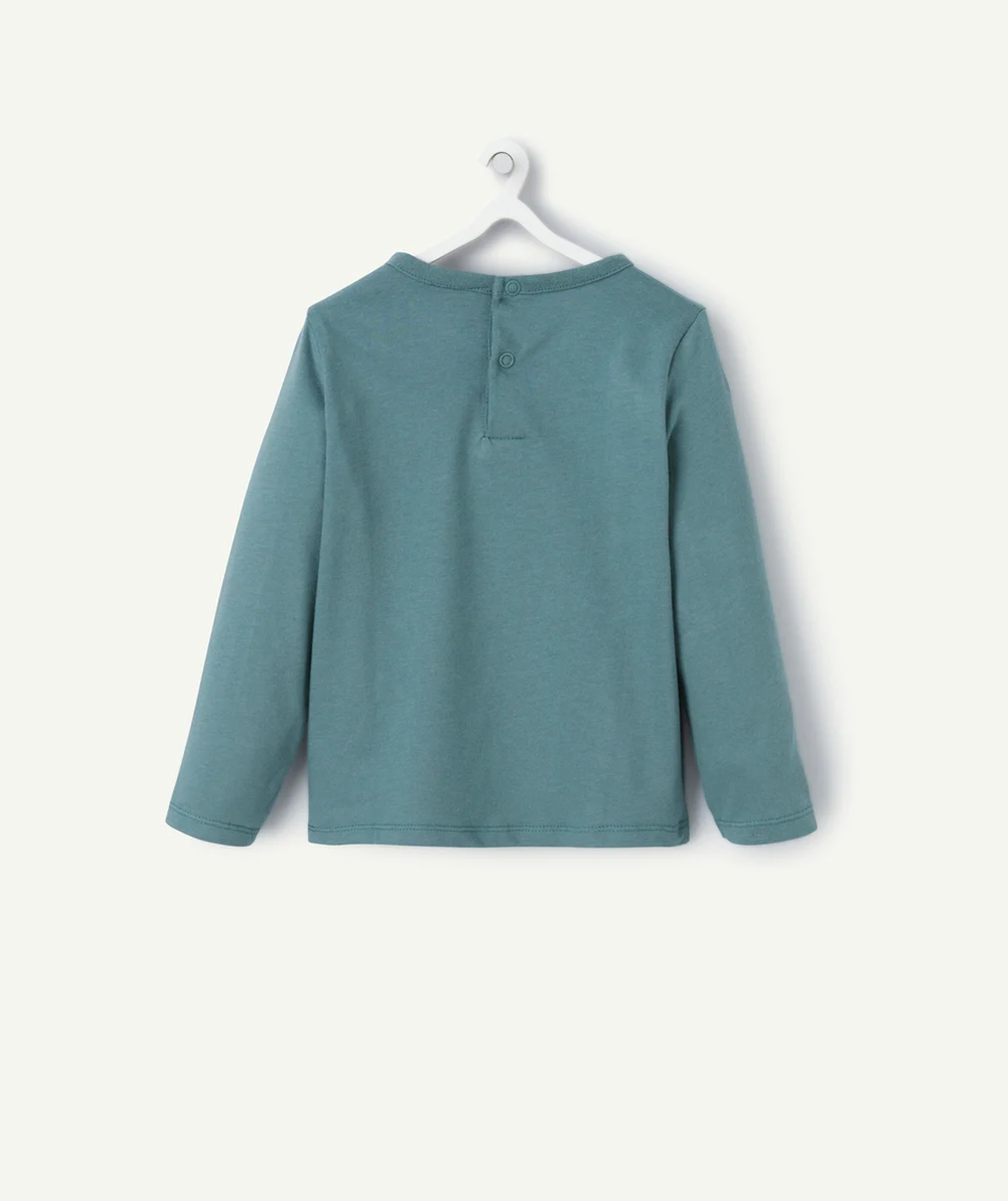 T-SHIRT MANCHES LONGUES BÉBÉ GARÇON EN COTON BIO VERT AVEC MOTIF CHAT