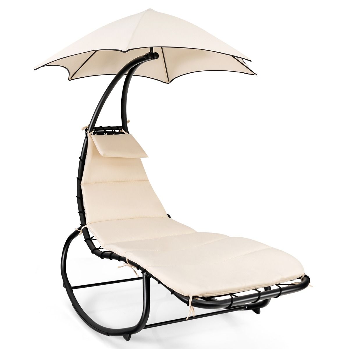 Bain de Soleil à Bascule Transat Suspendu avec Pare-Soleil&Coussin Hamac Charge 150KG 189 x 186 x 90cm Beige - Lidl-Manfred