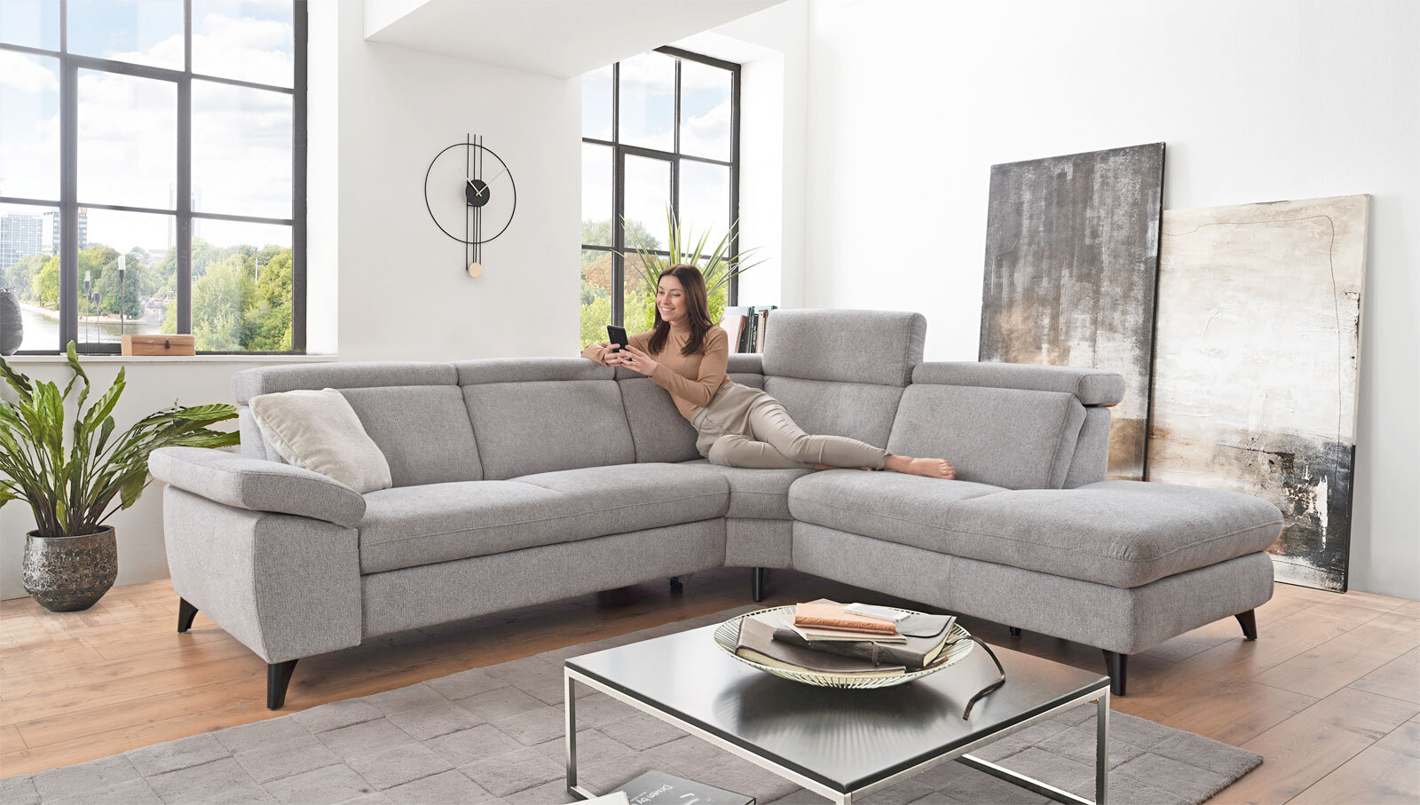 Ecksofa Tonga Stoffbezug Silber