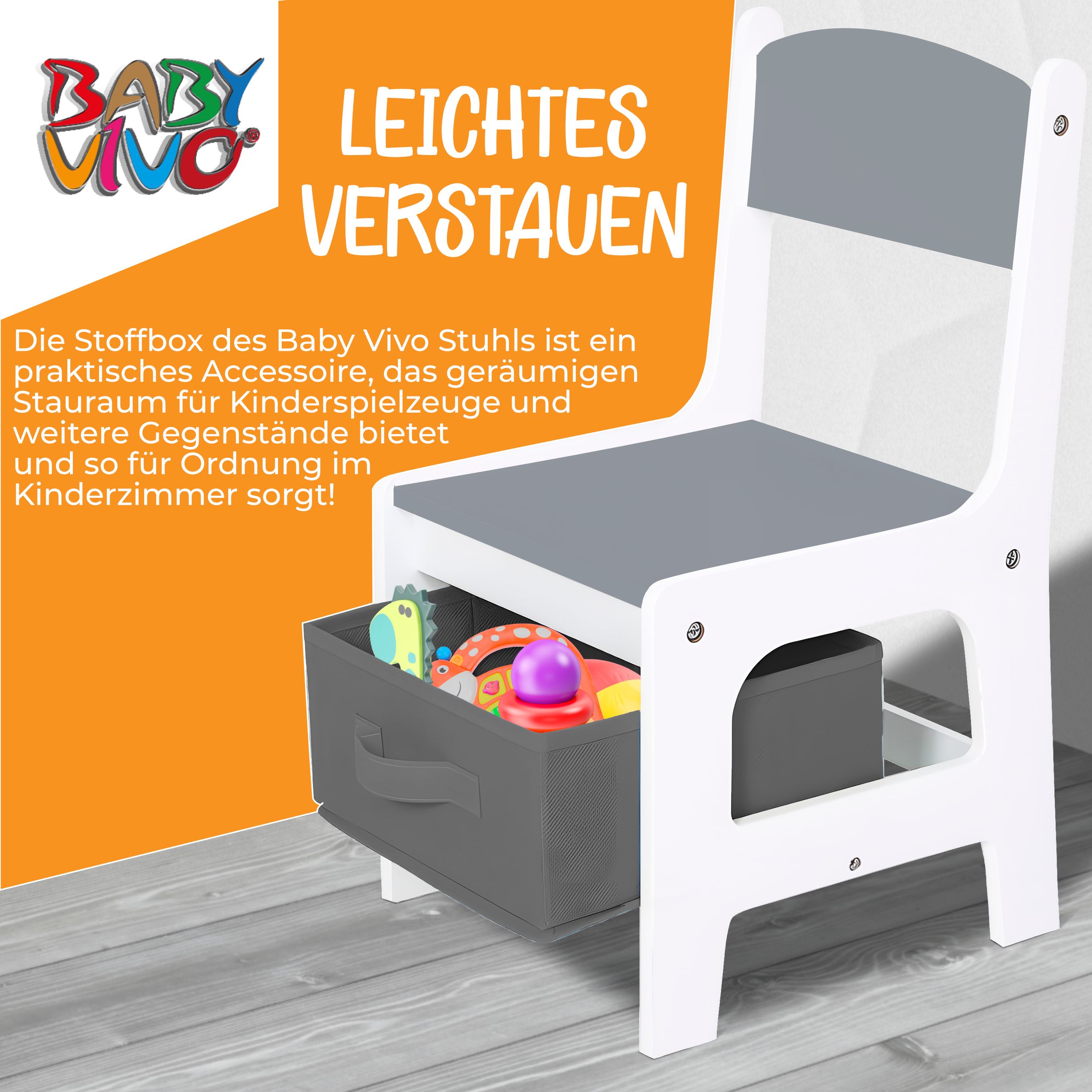 Baby Vivo Kindersitzgruppe mit multifunktionalem Tisch und 2 Stühlen aus Holz - Maurice in Grau
