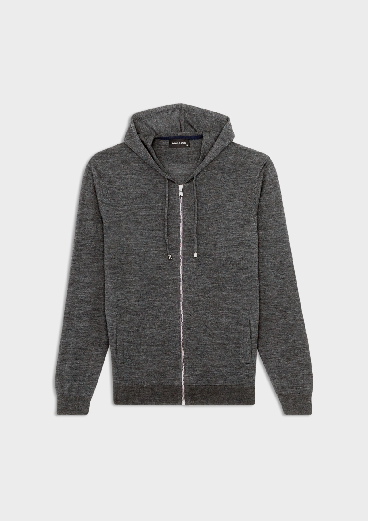 Gilet à capuche zippé en laine Mérinos unie grise