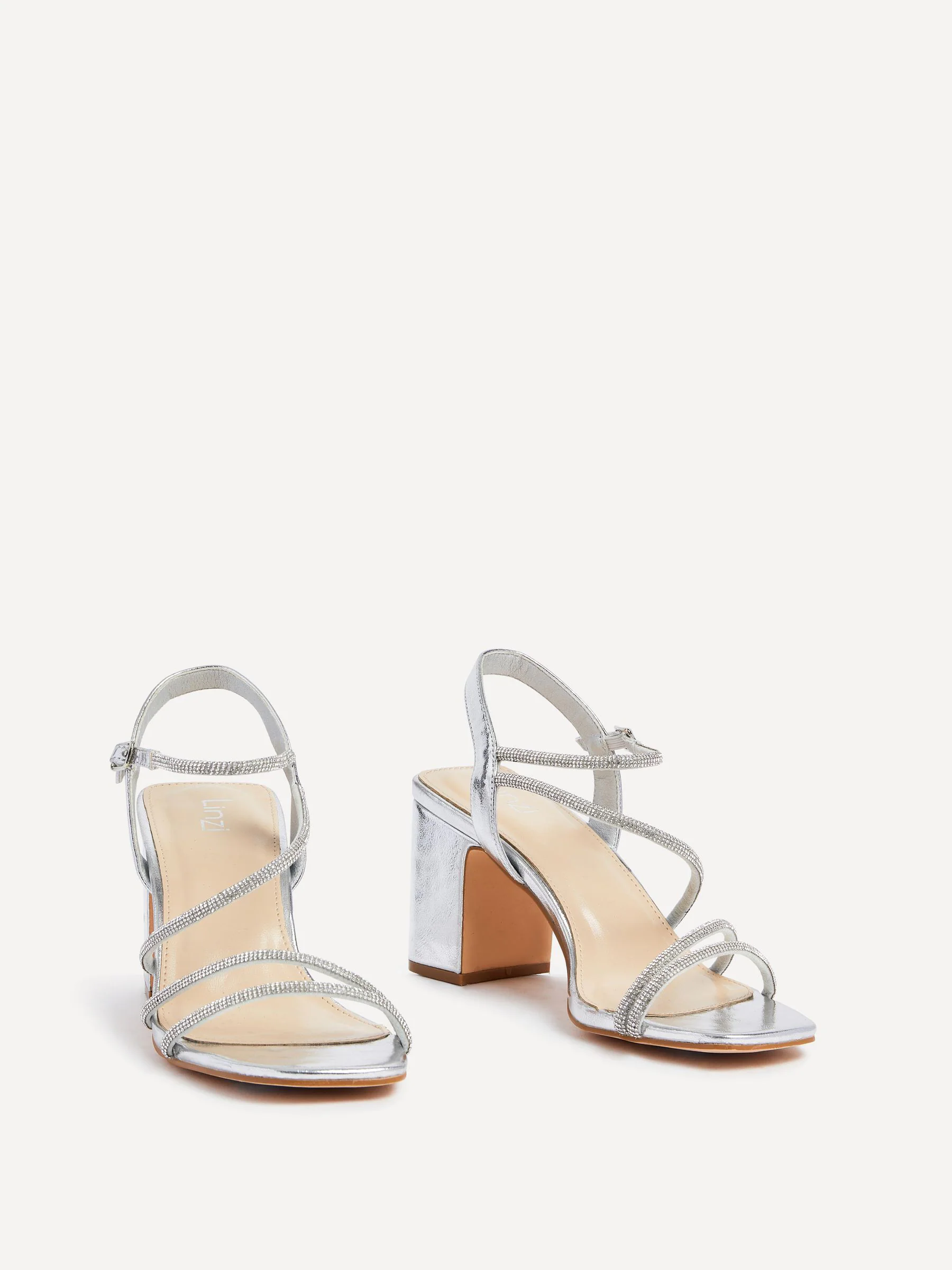 Zilver - Linzi Kira sandalen met bandjes met stras en blokhak