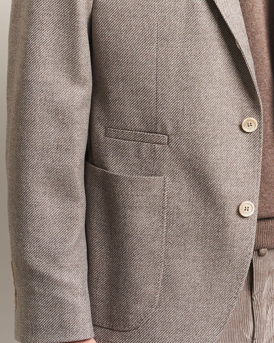 Brunello Cucinelli Single Breasted Wool/Cashmere Twill Blazer Beige