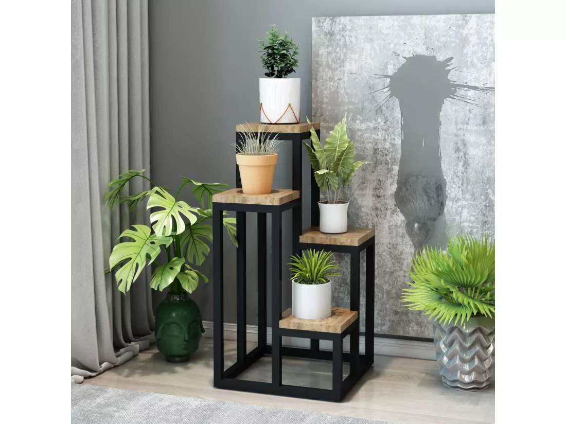 Étagère à plantes Ameland 4 niveaux noir effet bois [en.casa]