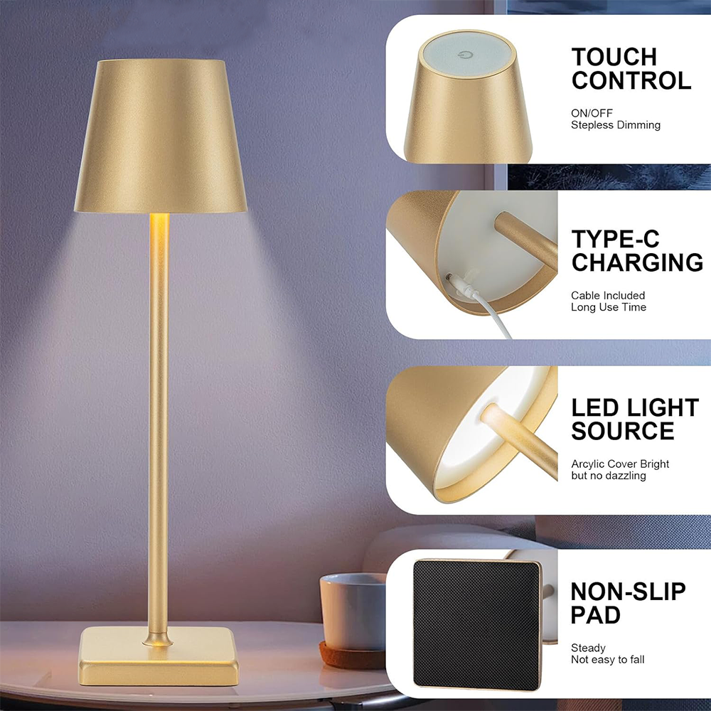(26cm) 48 LED's Schreibtisch Lampe Dimmbares USB Home Deko Licht mit Touch Steuerung IP54 - Gold