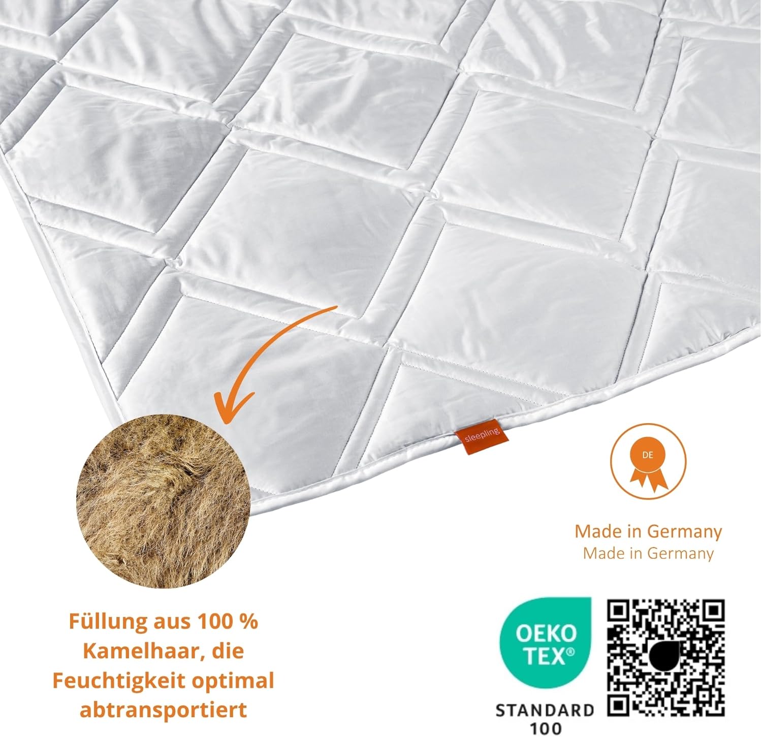 sleepling Bettdecke Kamelhaar 155x220 cm, Kamelhaardecke, Winterdecke Warm, Kamel Decke, Winterbettdecke 155 x 220, Bezug aus Baumwolle, Made in Germany, Ökotex