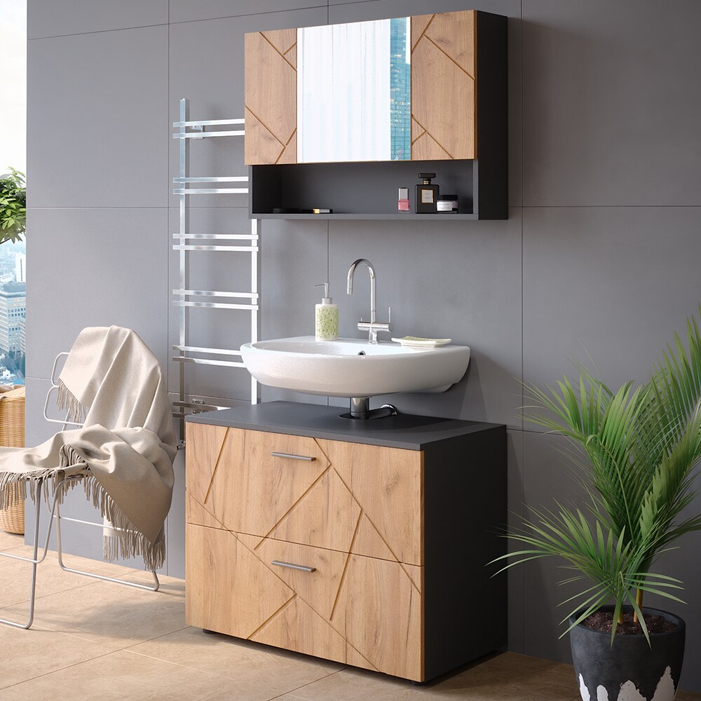 Vicco Badmöbelset Irma Anthrazit Eiche modern 80 cm Badezimmerschrank Badschrank Badezimmermöbel Waschtischunterschrank Spiegelschrank Schranktür Schrankfach Schrankschublade Ablage Aufbewahrung