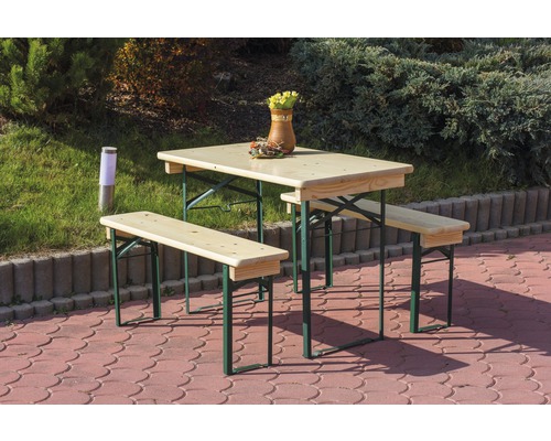 Balkonmeubelset, biertuinset, tafelafmetingen 110 x 50 x 75 cm, bankafmetingen 110 x 24,5 x 45 cm, gemaakt van sparrenhout, 3-delig, natuurlijke afwerking