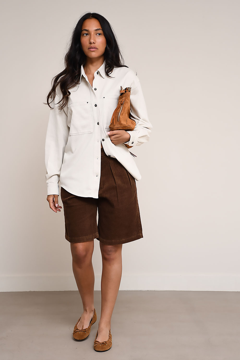 Double pleat long corduroy short