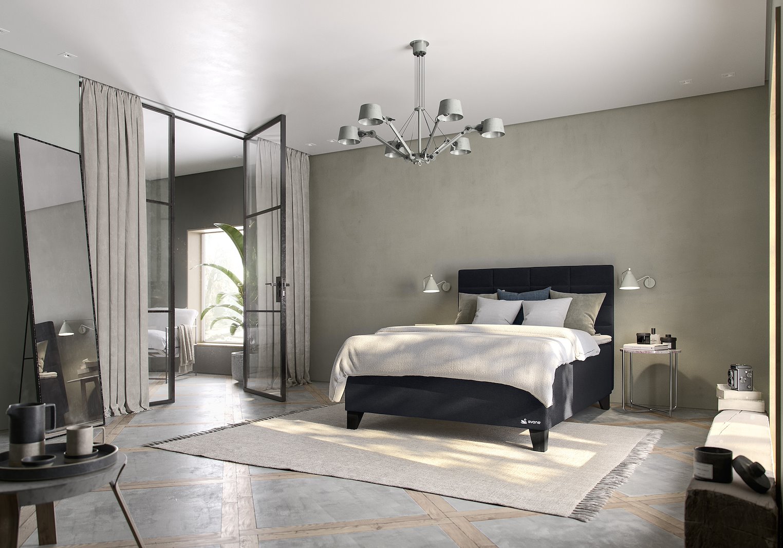 Svane®  Casa Kontinental 180x200 cm Tekstil Moment Midnight, Temptation Elastec® overmadrass og Square Leg 14cm Shaded Black