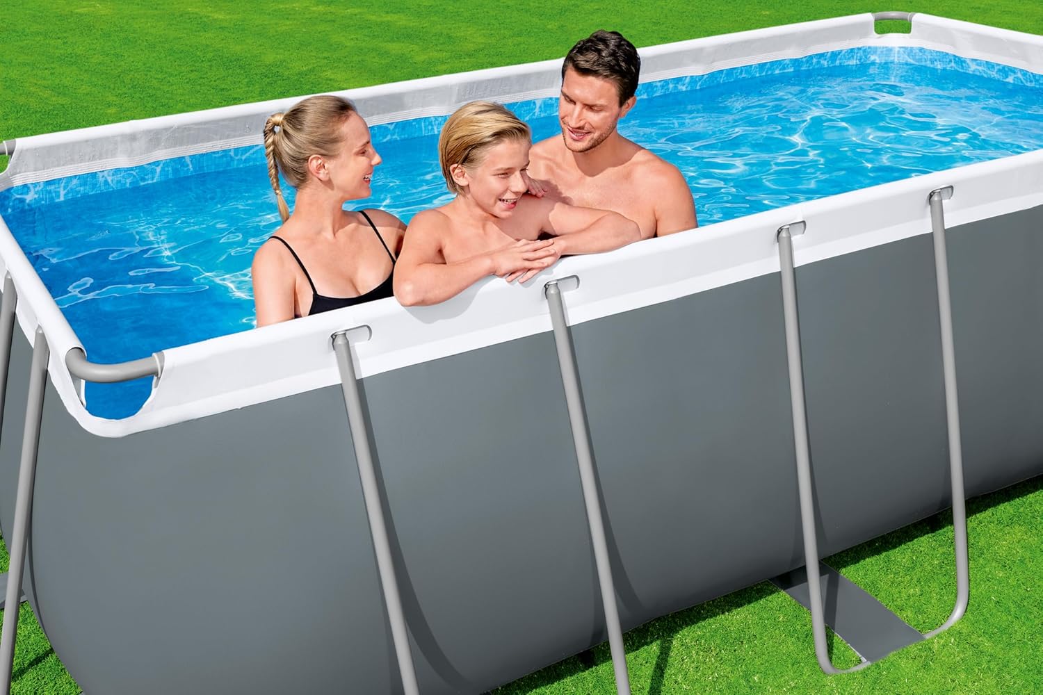 Bestway Power Steel Frame Pool Set mit Filterpumpe 412 x 201 x 122 cm, grau, eckig