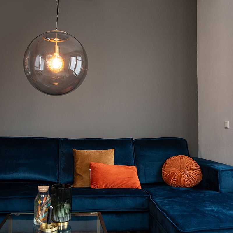 +Moderne hanglamp messing met smoke glas 50 cm - Ball