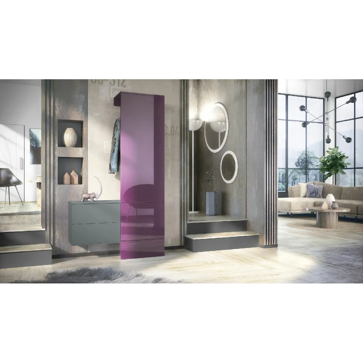 MPC Vestiaire - Gris et mûre laqué - 105 x 193 x 35 cm