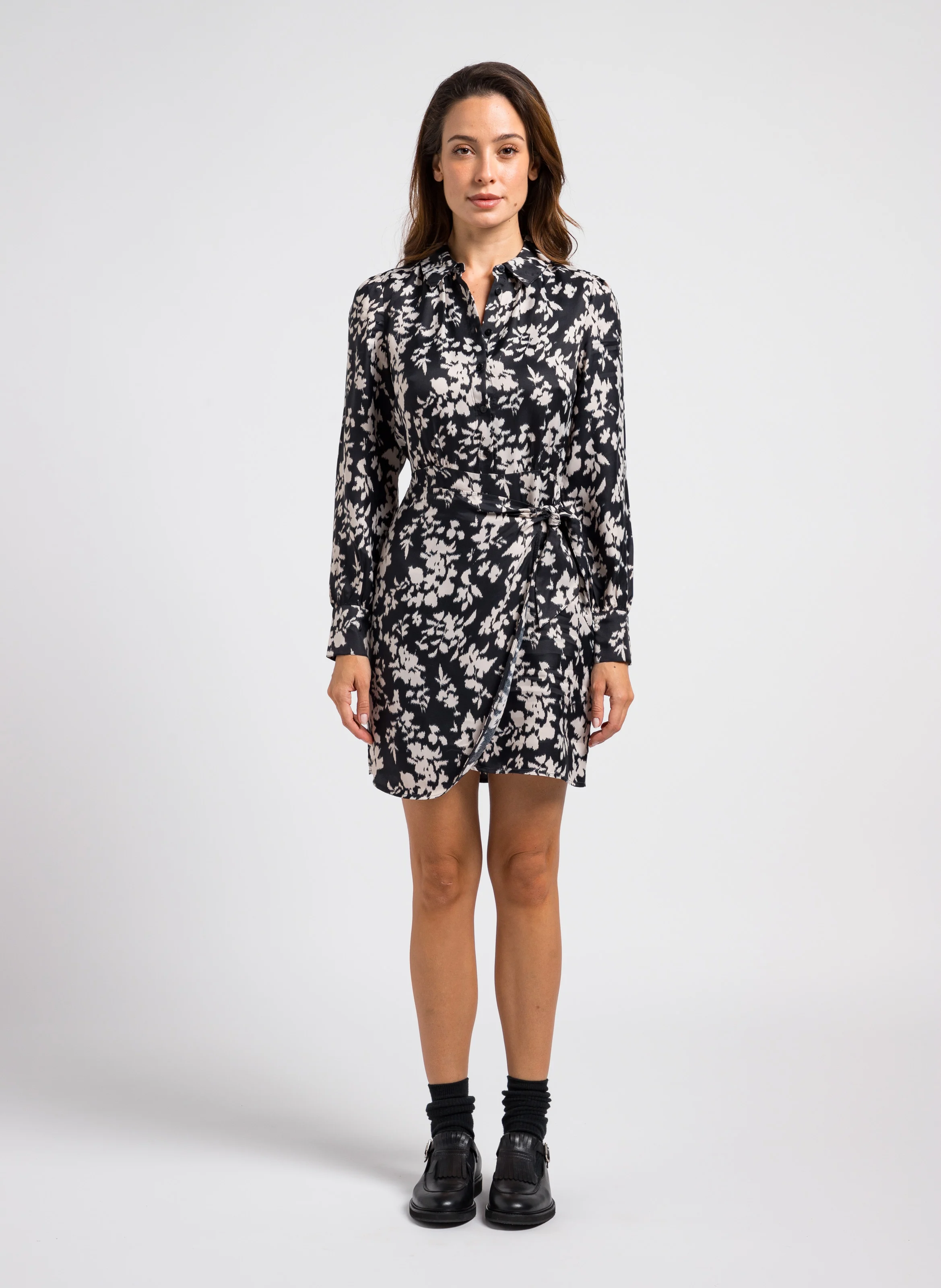 ROMANCE - Robe courte drapée imprimée| Noir