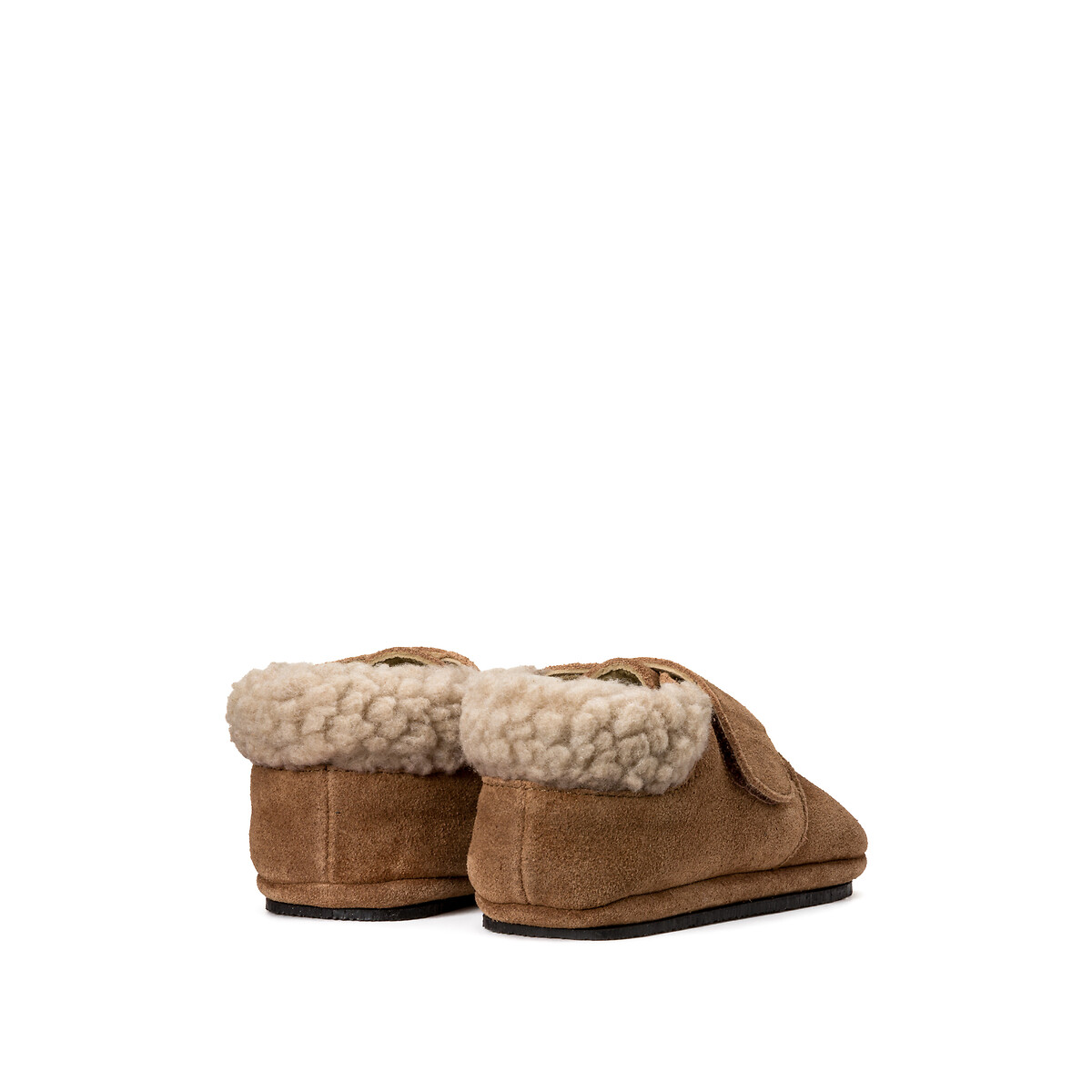 COLEÇÕES LA REDOUTE<br>Pantufas de couro quentinhas e fáceis de calçar com velcro