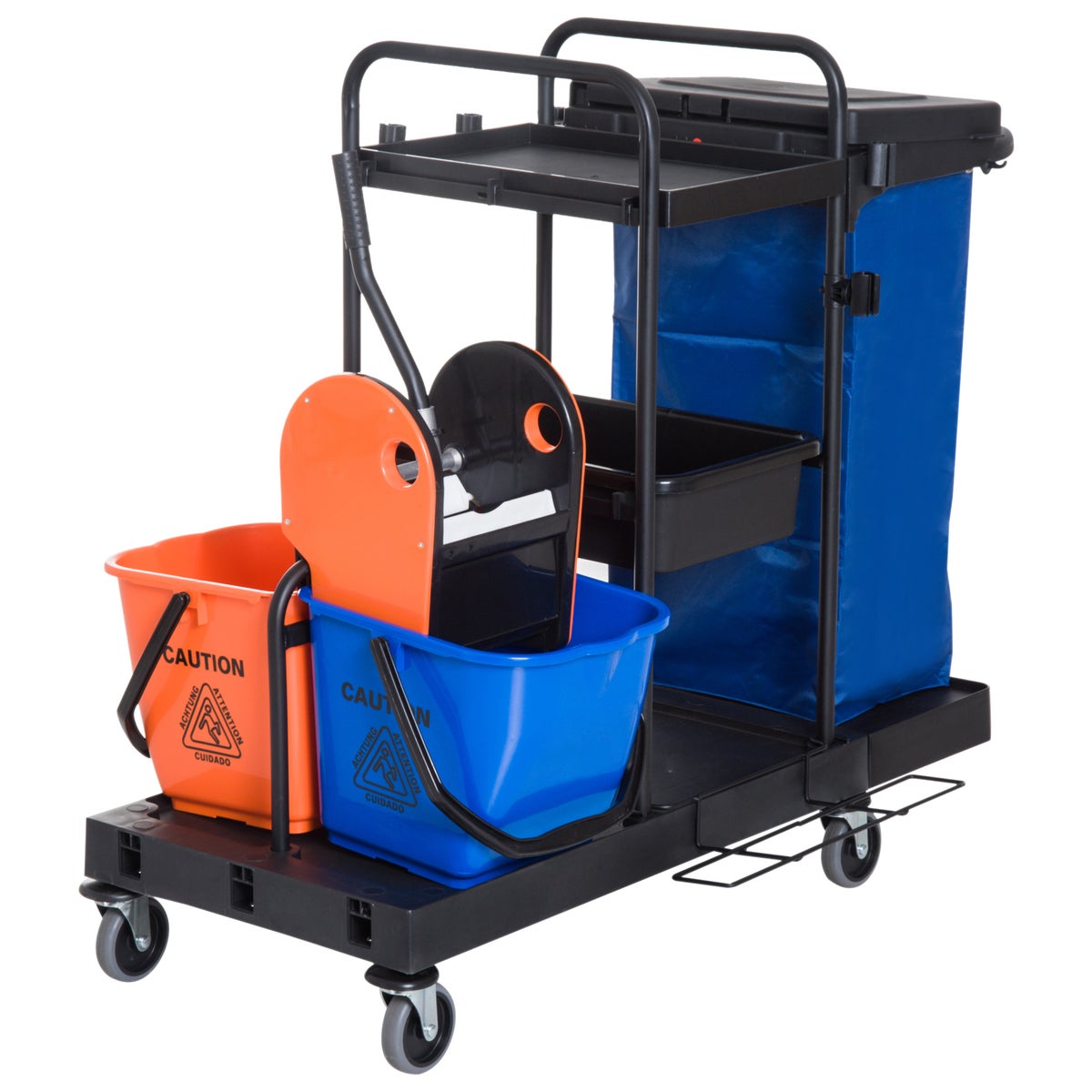 HOMCOM Schoonmaakwagen, 111 × 63,3 × 103 cm, PP, Zwart+Blauw