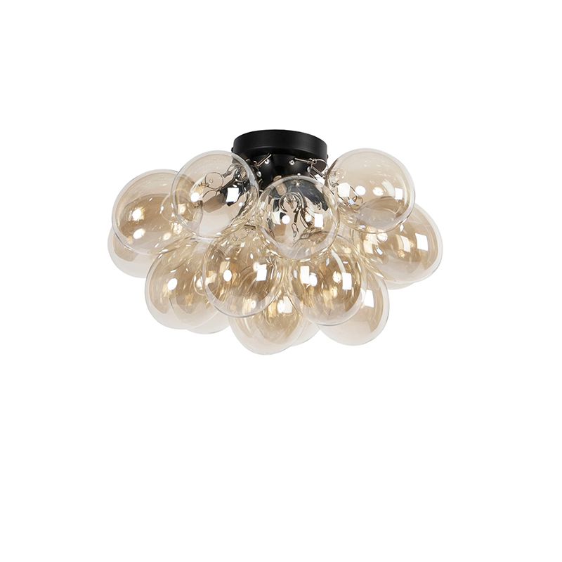 Design plafondlamp zwart met amber glas 4-lichts - Uvas