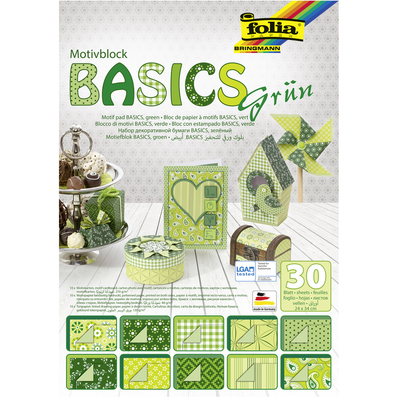 Folia Motivblock Basics, 24 x 34 cm, grün, 30 Blatt