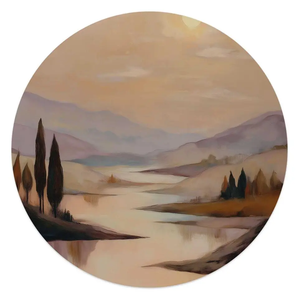 Glasschilderij Landschap II - Ø 50cm - Bruin