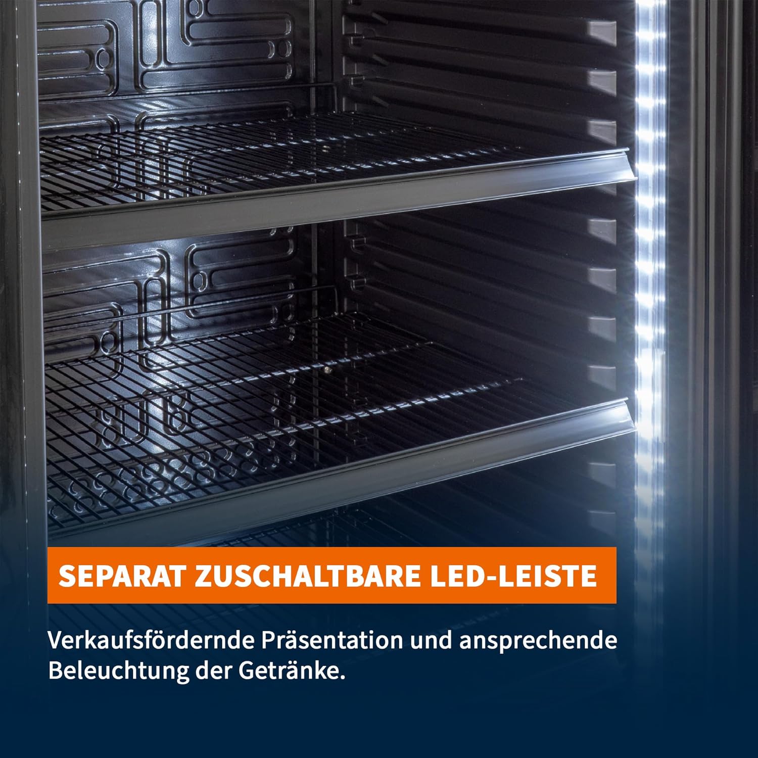 Getränkekühlschrank GKS-360 I 360 L Getränkekühlschrank mit Glastür & LED I Flaschenkühlschrank abschließbar I Bierkühlschrank 0 bis +8 °C