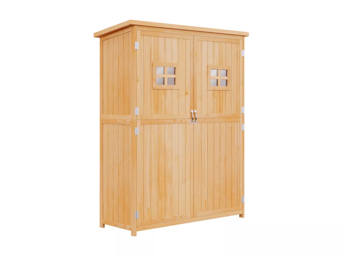 Abri de jardin armoire de jardin remise pour outils sur pied dim. 128L x 50l x 164H cm 2 étagères 2 portes 2 fenêtres toit bitumé étanche bois massif sapin pré-huilé