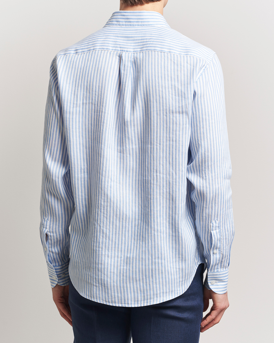 Oscar Jacobson Wide Spread Linen/Cotton Venetian Stripe Shirt Blue