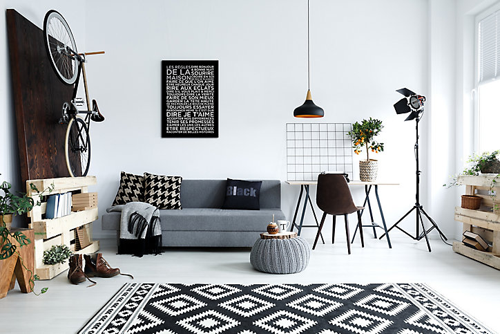 Toile imprimée Règles de la maison Noir & Blanc 55 x 75 cm