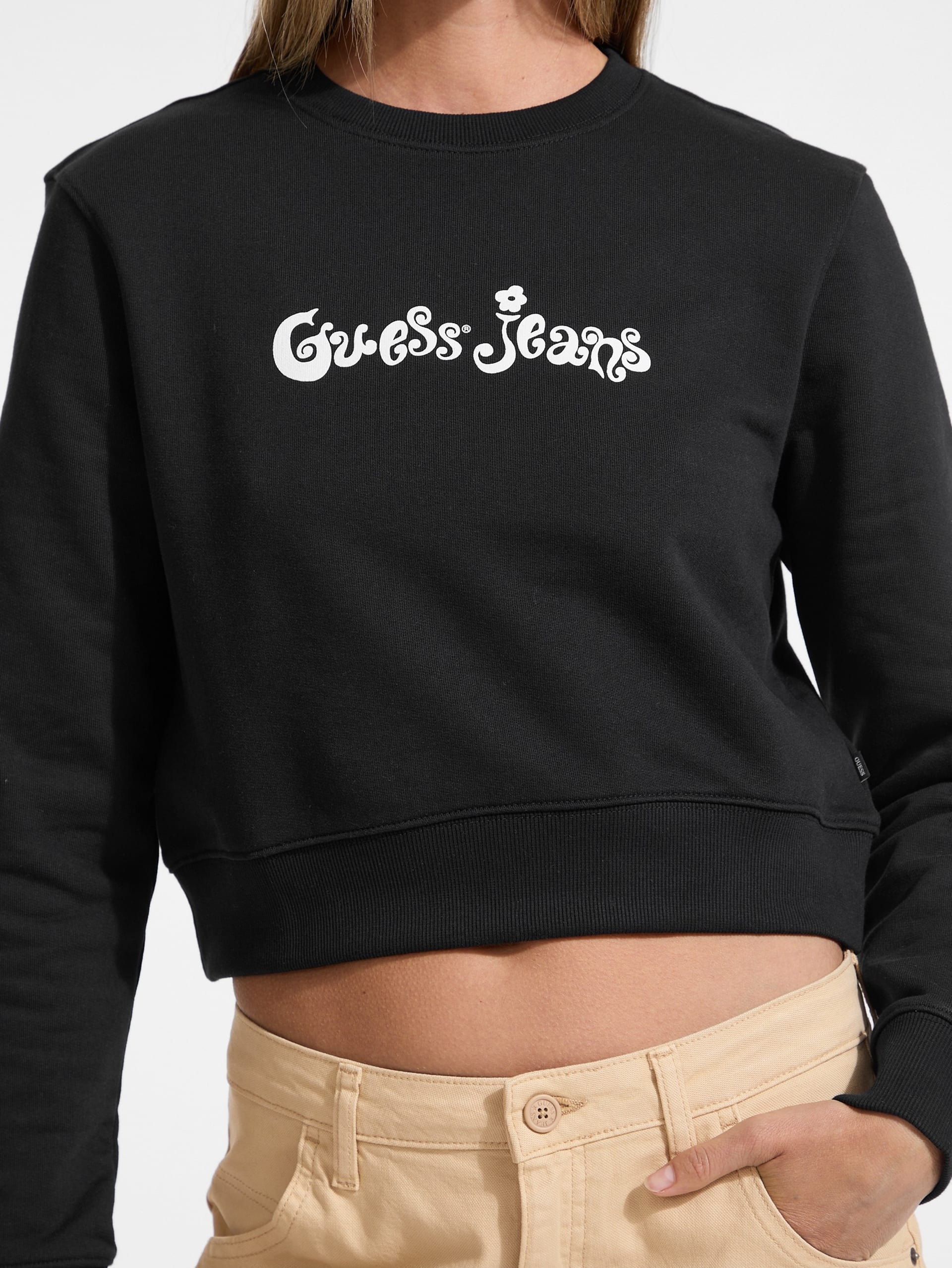Moletom cropped com logo de flor