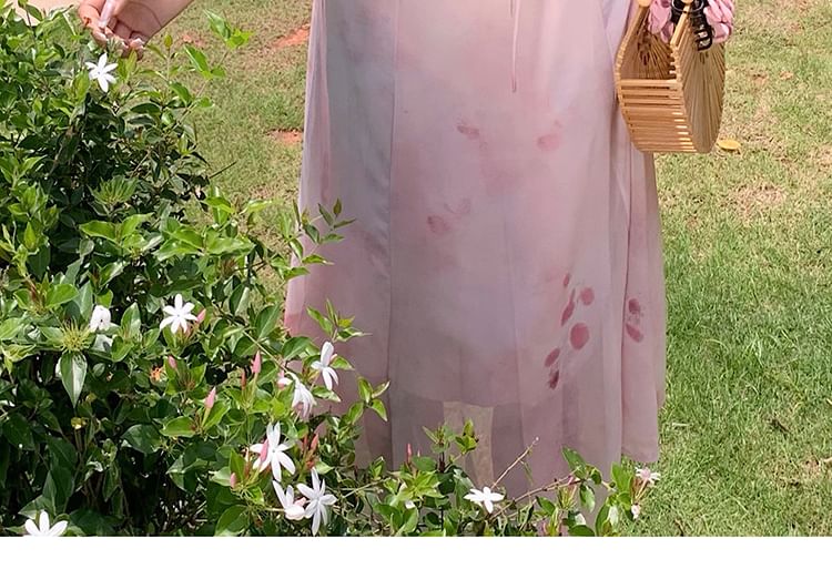 Moanum - Maxi-jurk met spaghettibandjes en bloemenprint