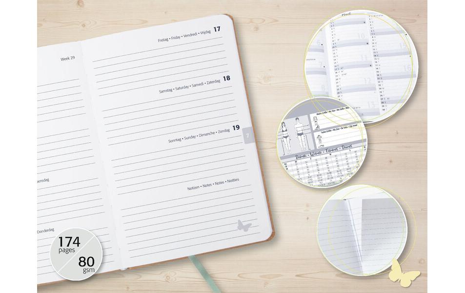Wochenagenda Pure, Sparkle Leaves Pflanze, 2026, MehrfarbigWochenplaner mit zwei Seiten je Woche