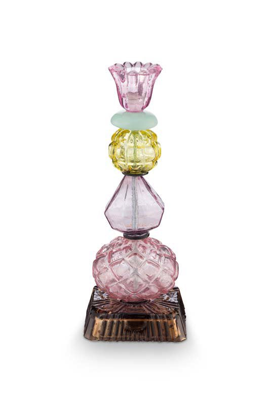 Pip Studio Kaarsenhouders - Beads - Kandelaar van Glas - Lila - 23.5cm